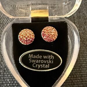 NWT Pink Swarovski Crystal Gold Tone Ball Stud Earrings. In Heart Shaped Box.